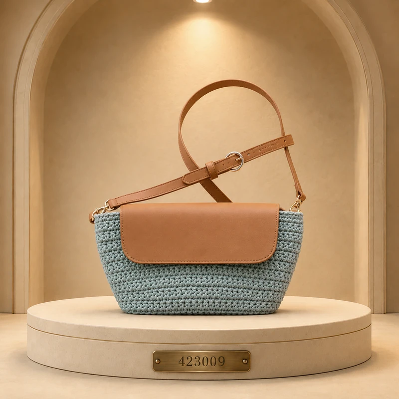 bolsa com alça com aba e textura trançada 423009